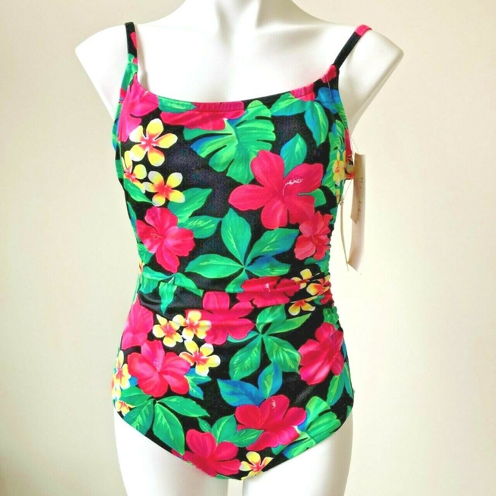 Tropical Floral Swimsuit Sirena Concepts Size 14 Bodysuit Hawaii Beach Vtg Y2K